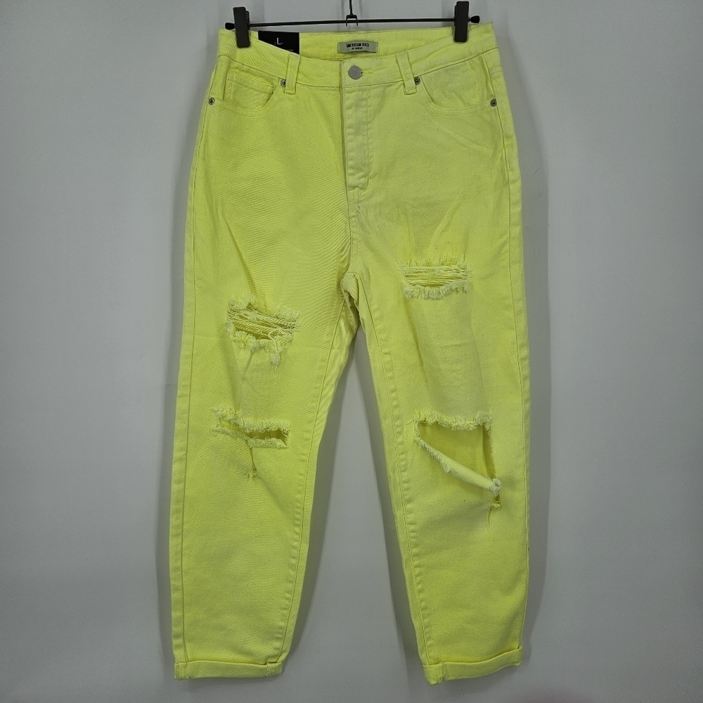 American Bazi Neon Yellow Jeans | Size L | Bold & Bright